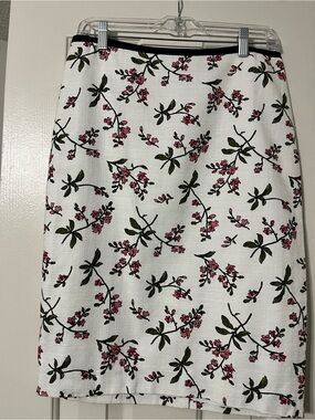 Ann Taylor Floral White Pencil Skirt with Pink Blossoms